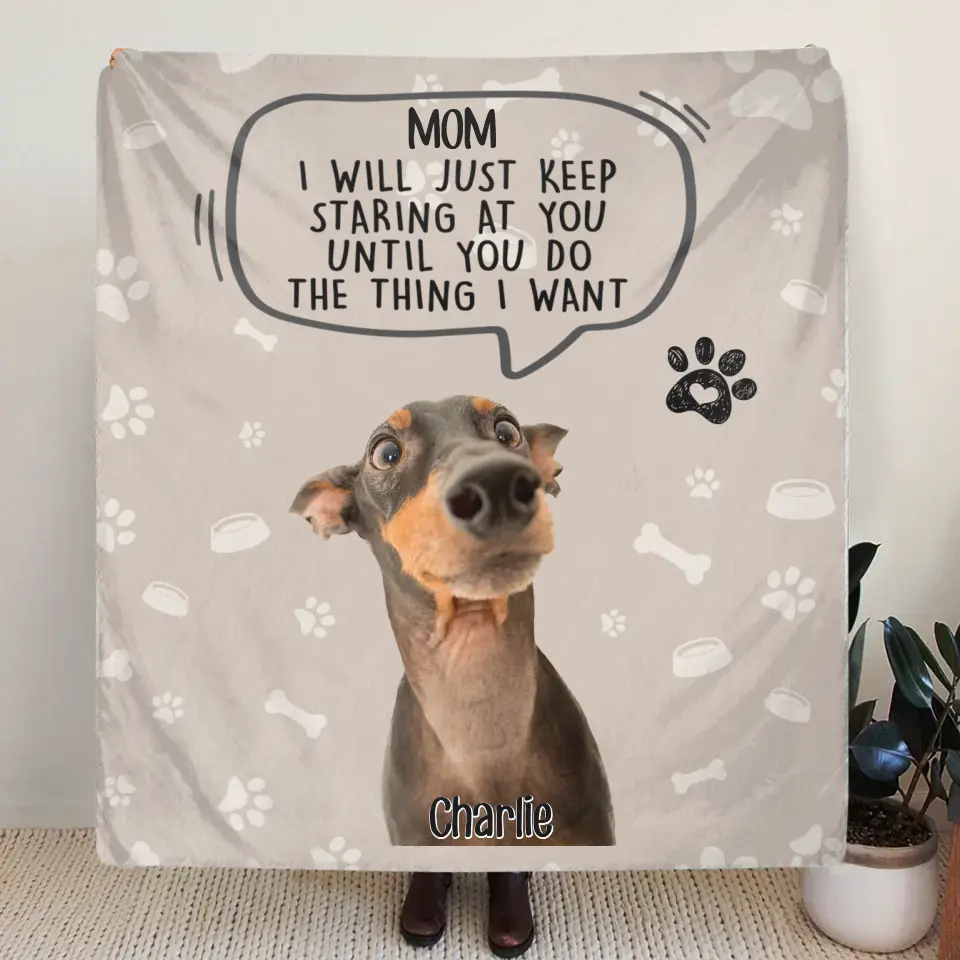 Personalized Pet Photo Quilt/Fleece Throw Blanket - Gift For Pet Lover - Up to 3 Pets - I Will Just Keep Staring At You