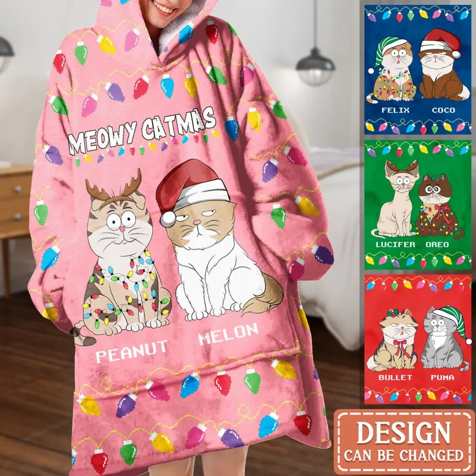 Personalized Dog Mom Multicolor Blanket Hoodie - Up to 3 Dogs - Christmas Gift Idea For Dog Mom - Merry Woofmas