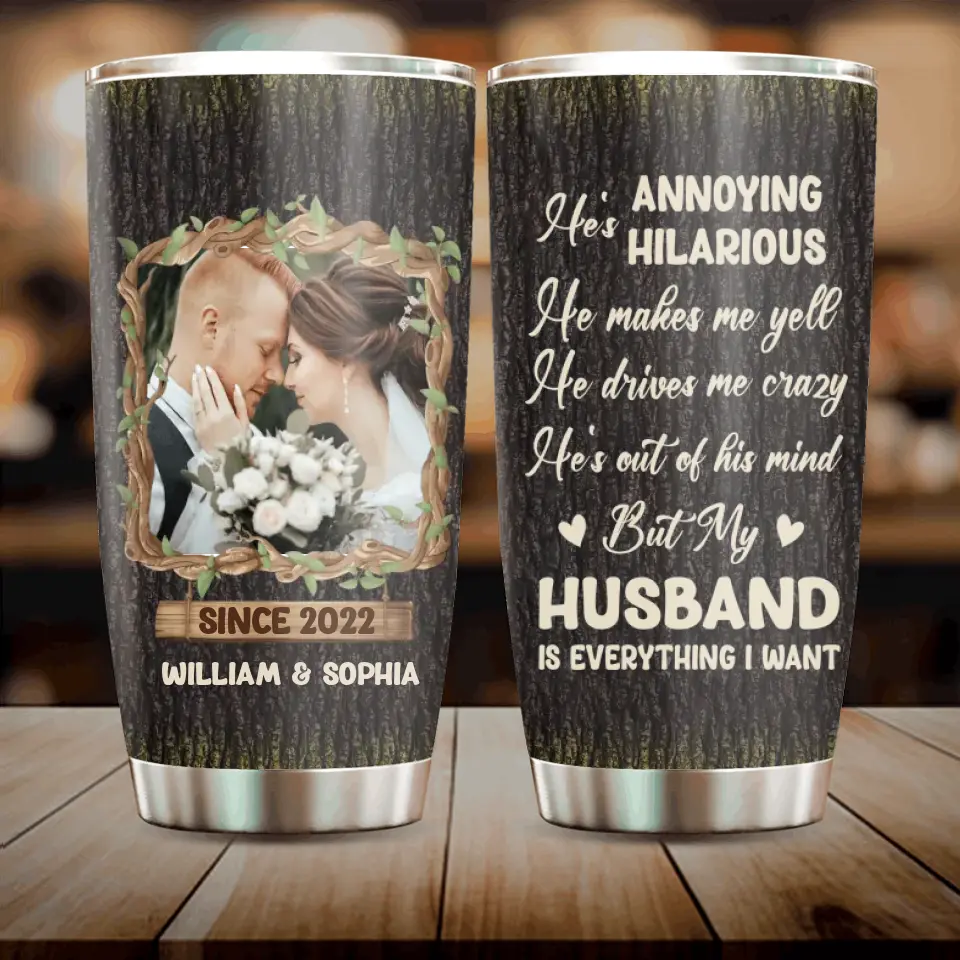 Personalized Couple Tumbler - Gift Idea For Couple/Him/Her/Anniversary - Upload Photo - My Husband Is Everything I Want