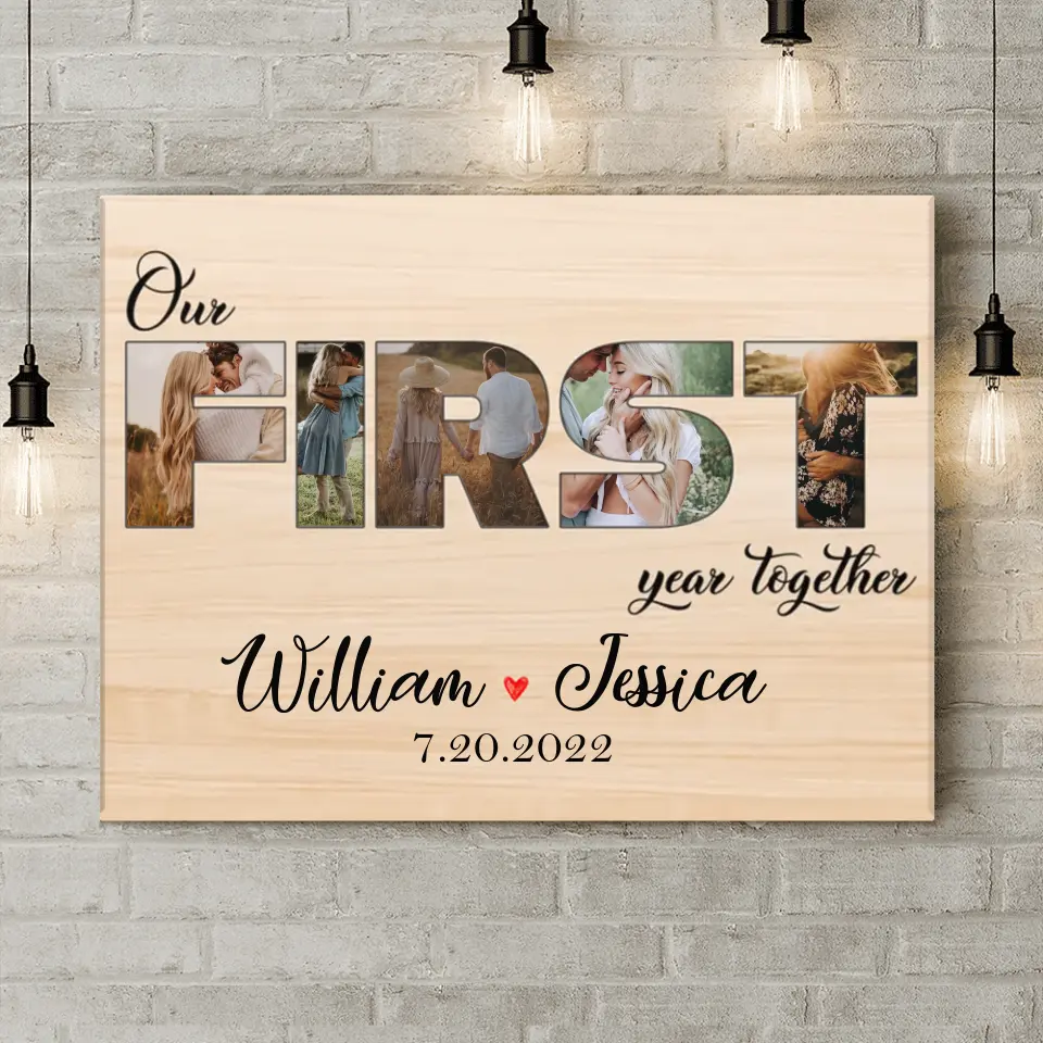 Personalized Couple Photo Horizontal Canvas - Gift Idea For Couple/Husband/Wife - Our First Year Together