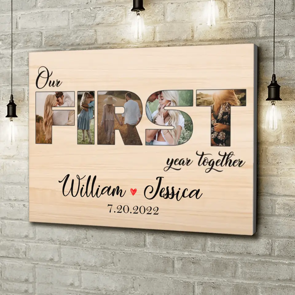 Personalized Couple Photo Horizontal Canvas - Gift Idea For Couple/Husband/Wife - Our First Year Together