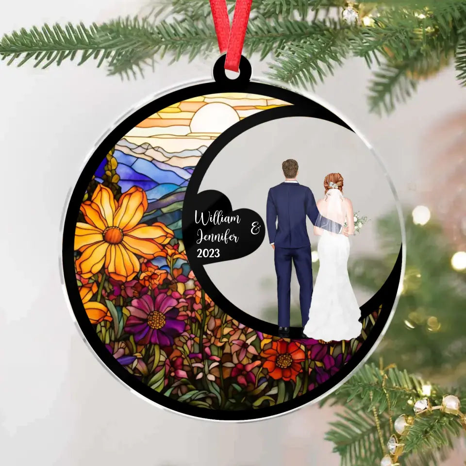 Personalized Couple Acrylic Ornament - Gift For Couple/ Christmas/ Wedding - Couple with up to 2 Dogs