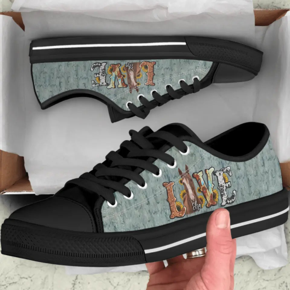 Personalized Love Horse Photo Canvas Sneakers - Gift Idea for Horse Lovers