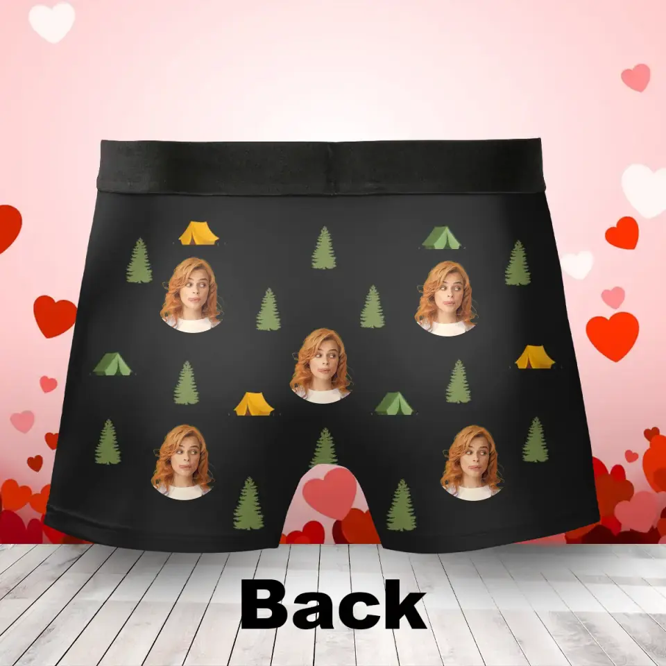 Personalized Funny Camper Couple Men's Boxer Briefs - Upload Photo - Funny/Valentines Gift Idea For Men, Boyfriend, Husband - I Love Eating Your Sausage In The Woods