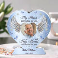 Personalized Memorial Photo Heart Acrylic Plaque - Memorial Gift Idea For Family Member - My Mind Still Talks To You And My Heart Still Looks For You