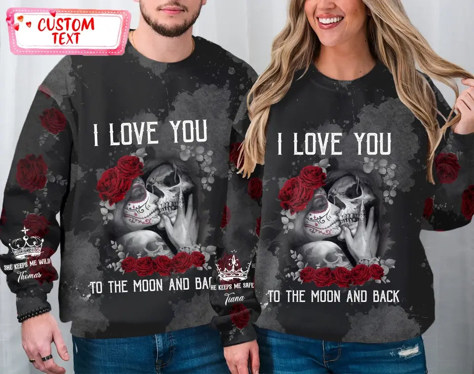 Personalized Skull Couple AOP Sweater - Christmas/Valentine's Day Gift Idea for Couple - You And Me We Got This