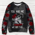 Personalized Skull Couple AOP Sweater - Christmas/Valentine's Day Gift Idea for Couple - You And Me We Got This