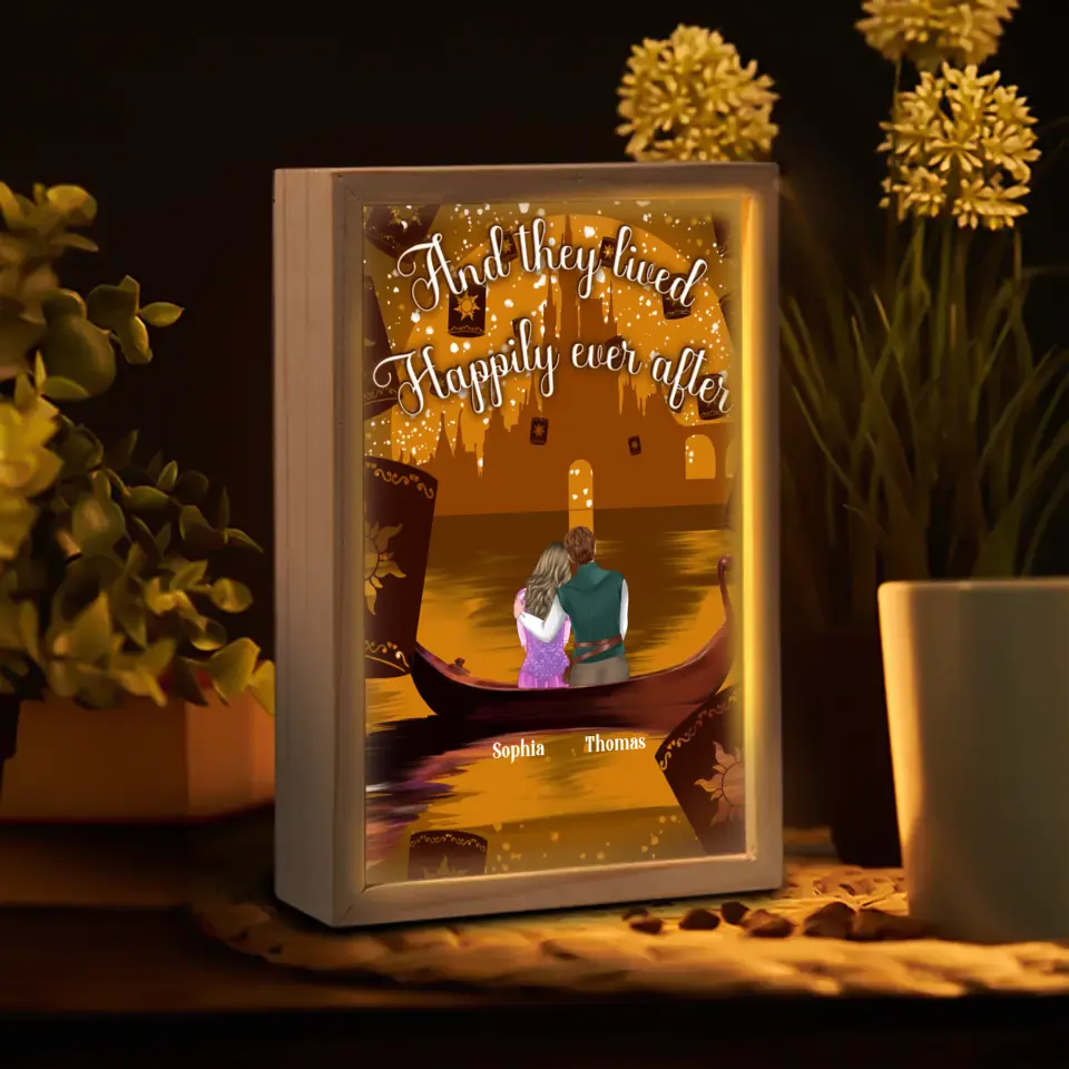Personalized Couple In Cartoon Frame Light Box - Anniversary/Valentine/Christmas Gift Idea For Couple - And They Lived Happily Ever After