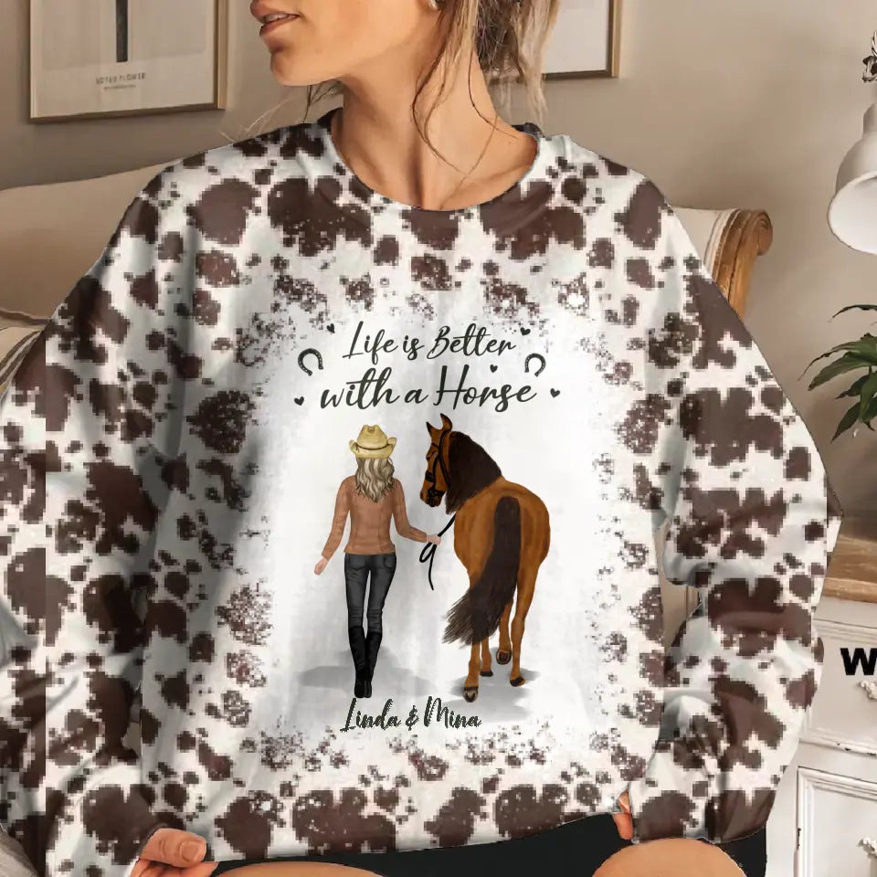 Personalized Horse Girl AOP Sweater - Gift Idea For Horse Lover - Life is Better With A Horse