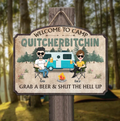 Personalized Camping Wooden Sign - Gift Idea For Couple/Camping Lovers - Couple With Up to 4 Dogs - Welcome To Camp Quitcherbitchin