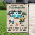 Personalized Camping Flag Sign - Best Gift For Camping Lovers - Couple With Up to 4 Dogs - Welcome To Camp Quitcherbitchin
