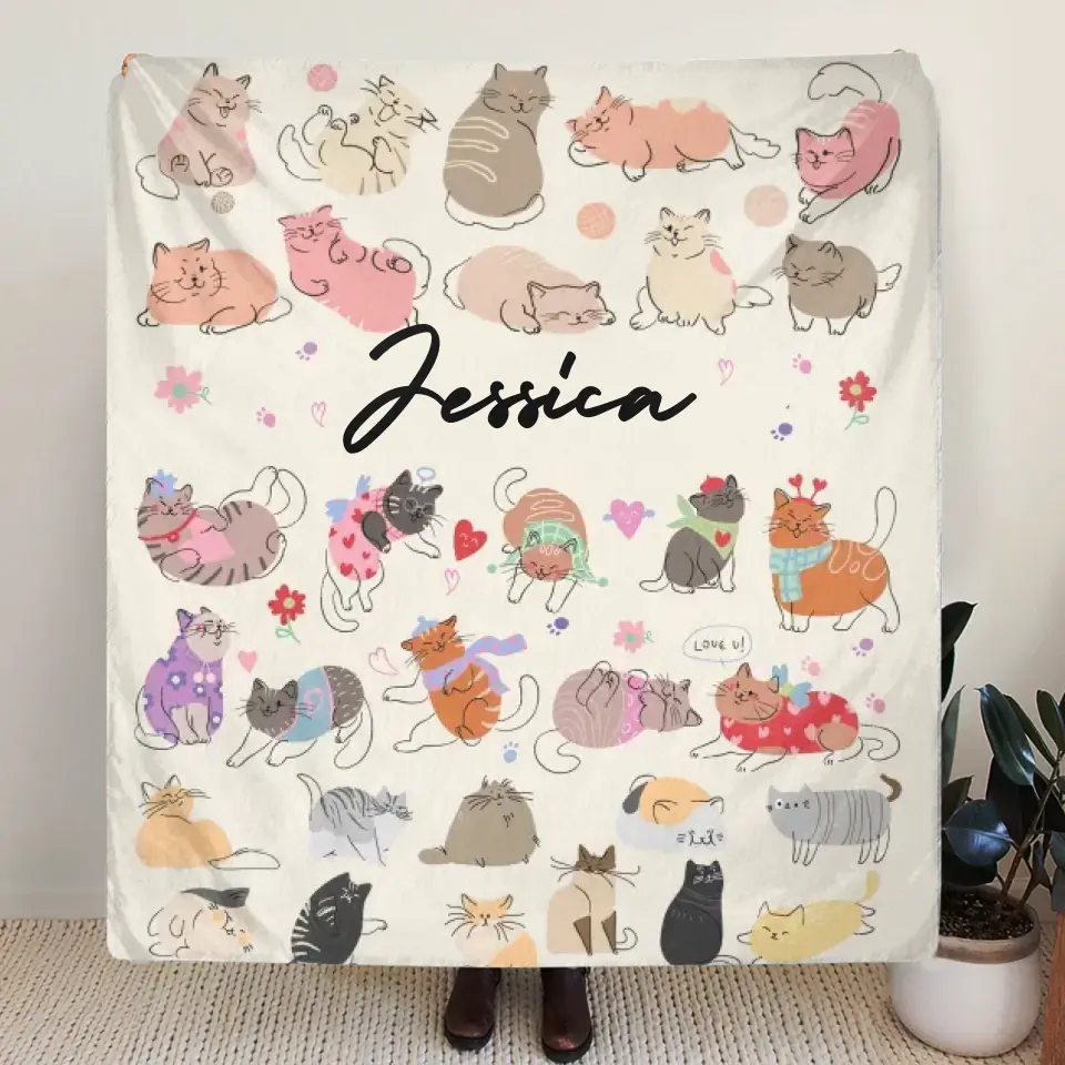 Custom Cute Cat Fleece Throw Blanket/Quilt/Pillow Cover - Gift Idea For Cat Lovers