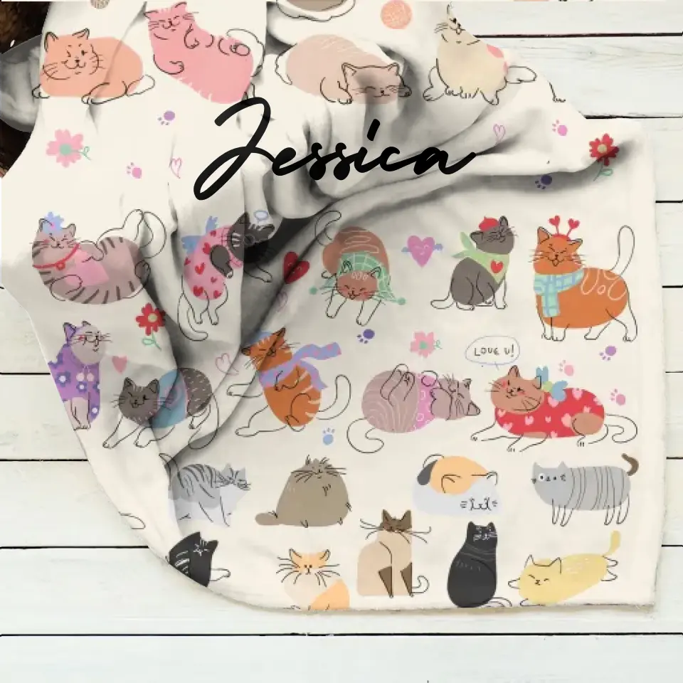 Custom Cute Cat Fleece Throw Blanket/Quilt/Pillow Cover - Gift Idea For Cat Lovers