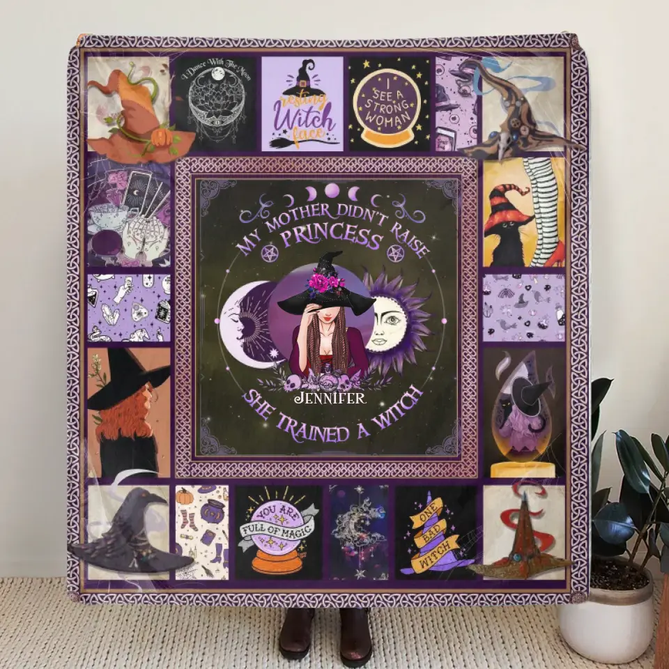 Personalized Witch Quilt/Fleece Blanket/Pillow Cover - Halloween Gift Idea For Witch Lovers - She Trained A Witch