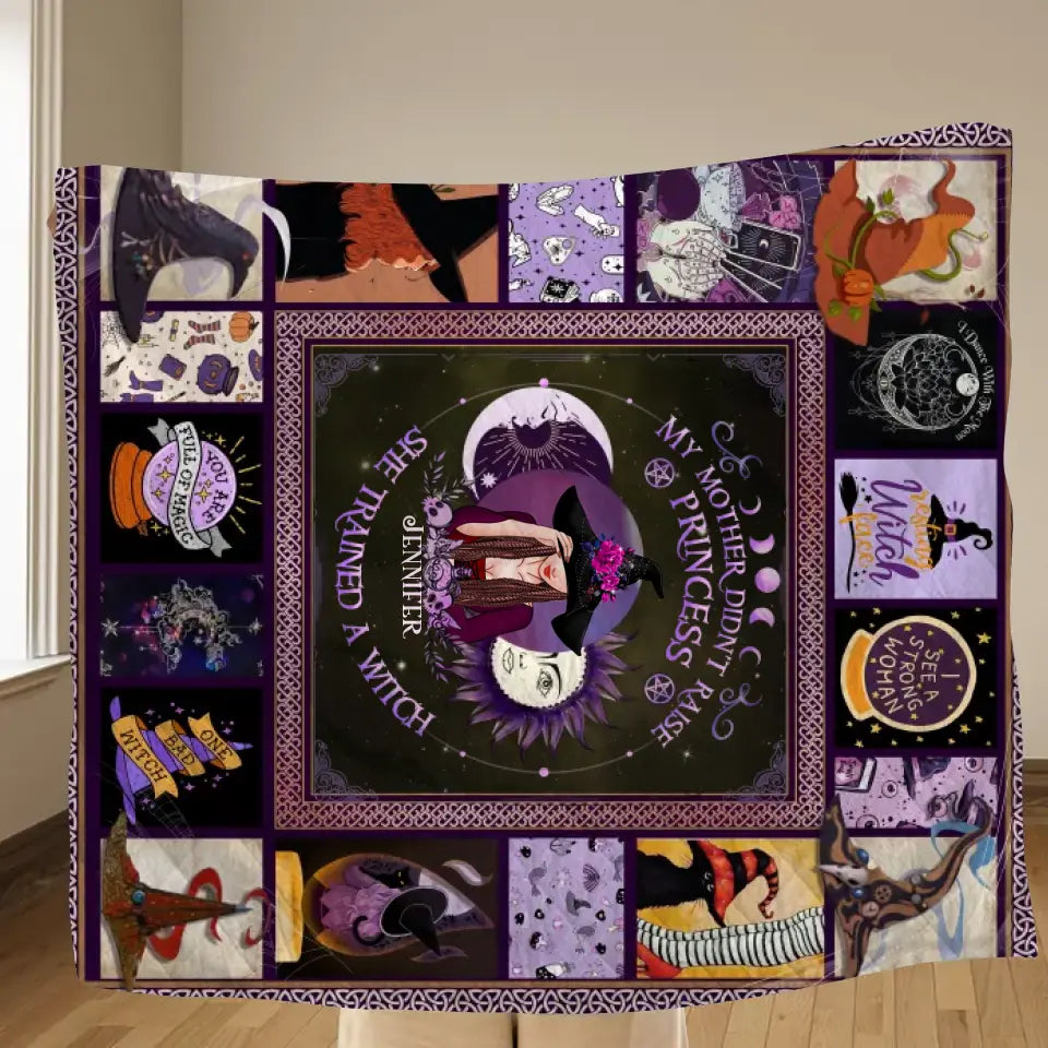 Personalized Witch Quilt/Fleece Blanket/Pillow Cover - Halloween Gift Idea For Witch Lovers - She Trained A Witch