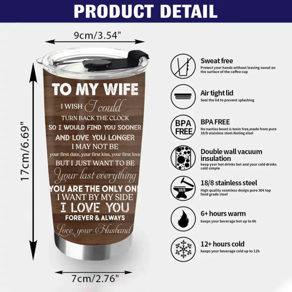 Personalized Couple Tumbler - Gift Idea For Couple/Him/Her/Valentine's Day - To My Wife I Wish I Could Turn Back The Clock