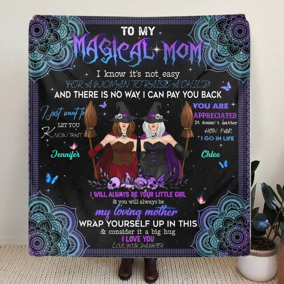 Personalized Witch Quilt/Fleece Throw Blanket/Pillow Cover - Halloween Gift Idea For Witch Lovers - To Magical Mom