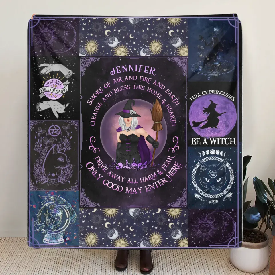 Personalized Witch Quilt/Fleece Blanket - Halloween Gift Idea For Witch Lovers - Smoke Of Air And Fire