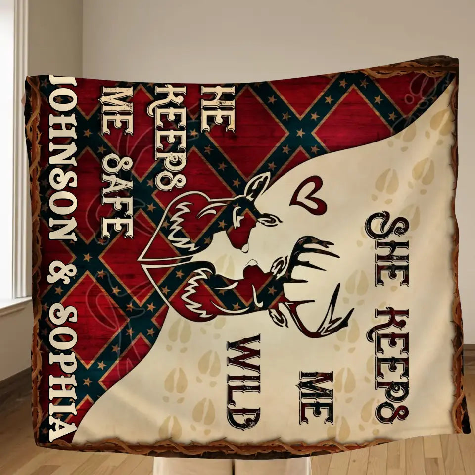 Personalized Couple Quilt/Fleece Throw Blanket - Gift Idea For Couple/Husband/Wife/Valentine's Day - He Keeps Me Safe