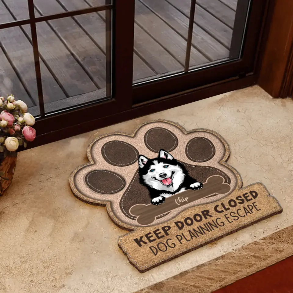 Personalized Dog Doormat - Up to 3 Dogs - Gift Idea For Dog Lover - Keep Door Closed  Dogs Planning Escape