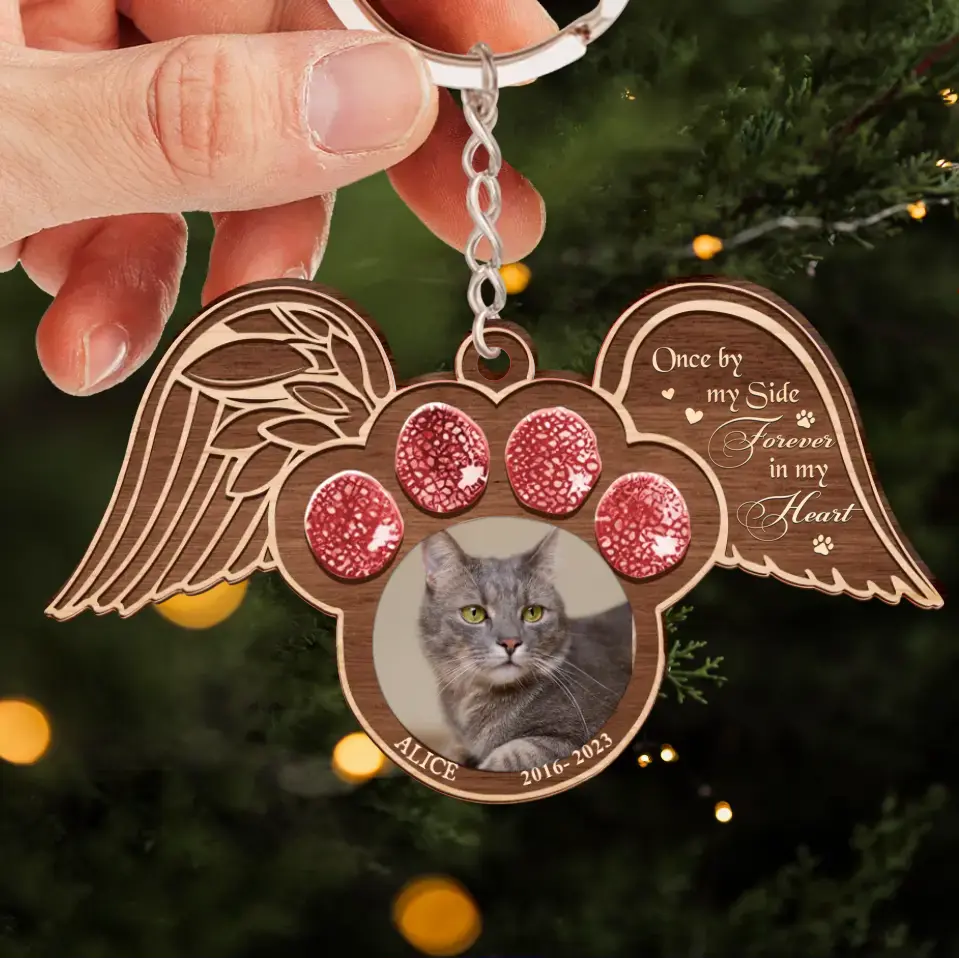 Personalized Memorial Wooden Keychain - Memorial Gift Idea For Pet Lover - Once By My Side Forever In My Heart