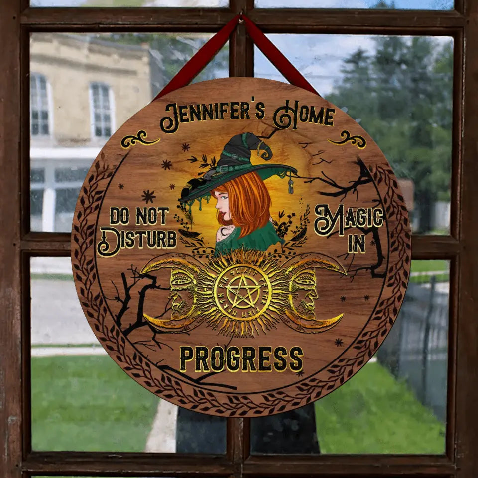 Personalized Witch Circle Wooden Sign - Halloween Gift Idea For Witch Lovers - Do Not Disturb Magic In Progress