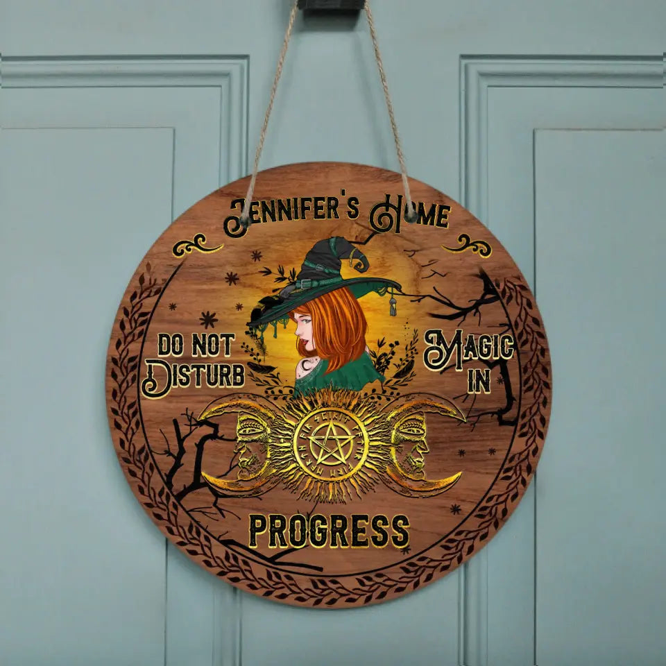 Personalized Witch Circle Wooden Sign - Halloween Gift Idea For Witch Lovers - Do Not Disturb Magic In Progress