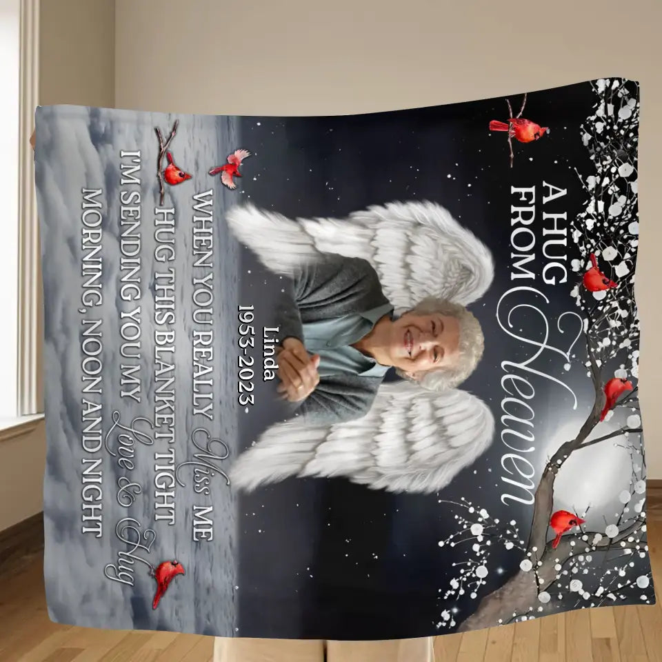 Personalized Memorial Quilt/Fleece Throw Blanket - Upload Photo - Memorial Gift Idea For Family Member - When You Really Miss Me Hug This Blanket Tight