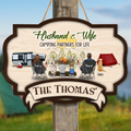 Personalized Camping Wooden Sign - Couple/Parents with Up to 2 Children & 3 Pets -  Camping Lovers Gift Idea - Husband & Wife Camping Partners For Life