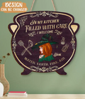 Personalized Kitchen Witch Cauldron Wooden Sign - Gift Idea For Witch Lover/Kitchen Decoration - In My Kitchen Filled With Care I Welcome Water Earth Fire Air