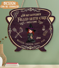 Personalized Kitchen Witch Cauldron Shape Wooden Sign - Gift Idea For Witch Lover/Kitchen Decoration - In My Kitchen Filled With Care I Welcome Water Earth Fire Air