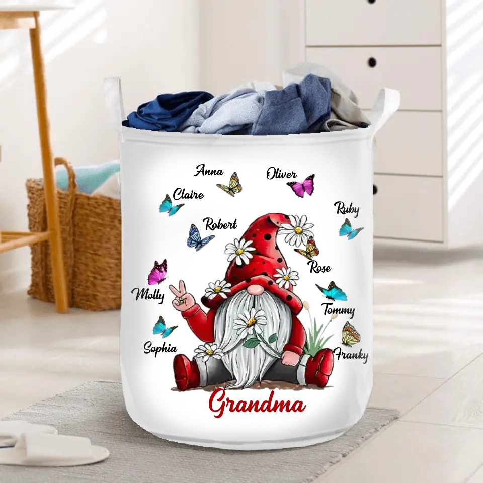 Personalized Grandma Mom Gnome Foldable Laundry Basket - Gift Idea For Grandma/Mother's Day - Up to 10 Kids