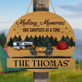 Personalized Camping Wooden Sign - Couple with Up to 2 Kids & 3 Pets - Camping Lovers Gift