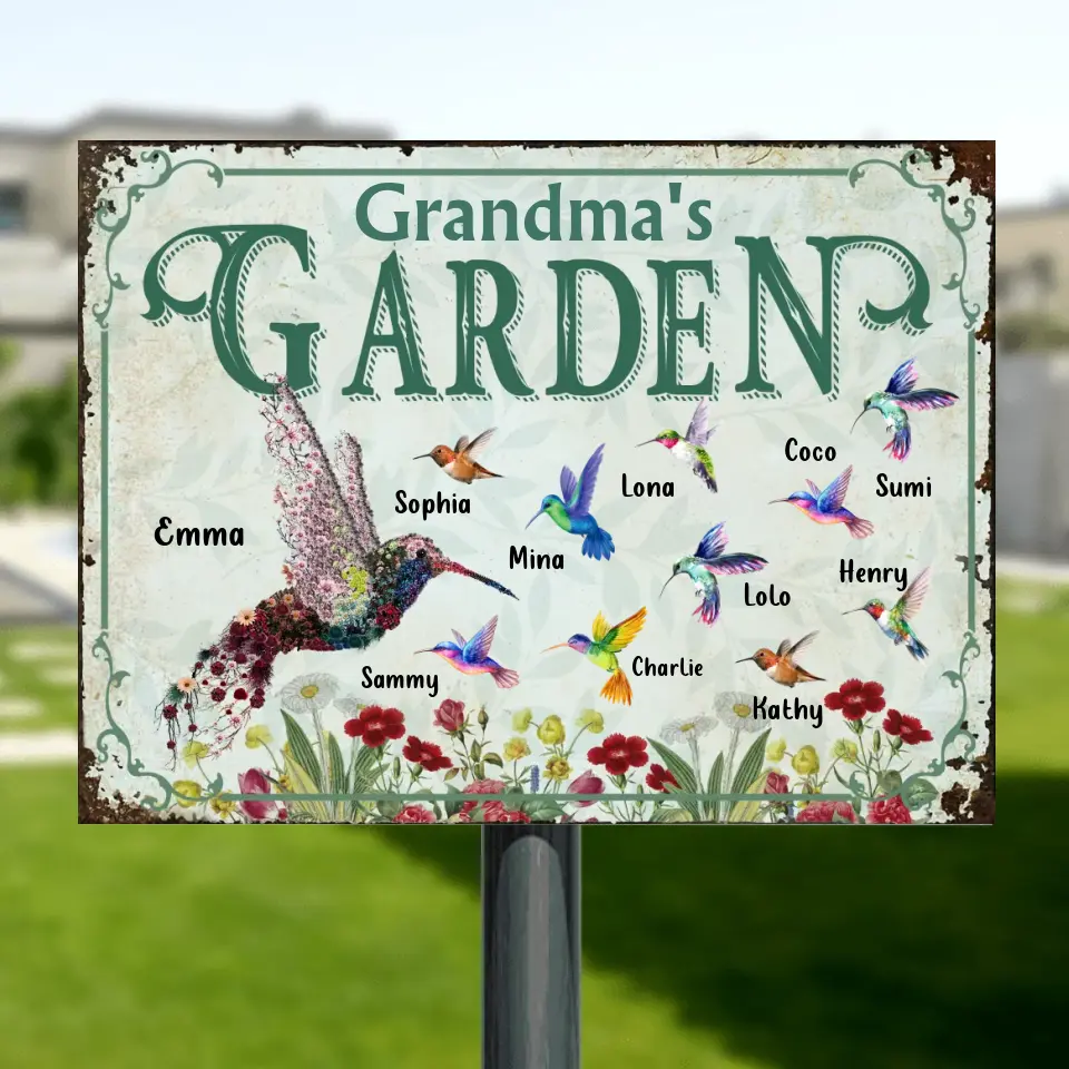 Personalized Grandma's Garden Metal Sign - Mother's Day Gift Idea For Grandma/Mother - Up to 10 Kids - Grandma's Garden