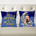 Personalized Dog Mom On Moon Pillow Cover - Girl With Up to 5 Dogs - Gift Idea For Dog Lover - Life Is Better With Dogs