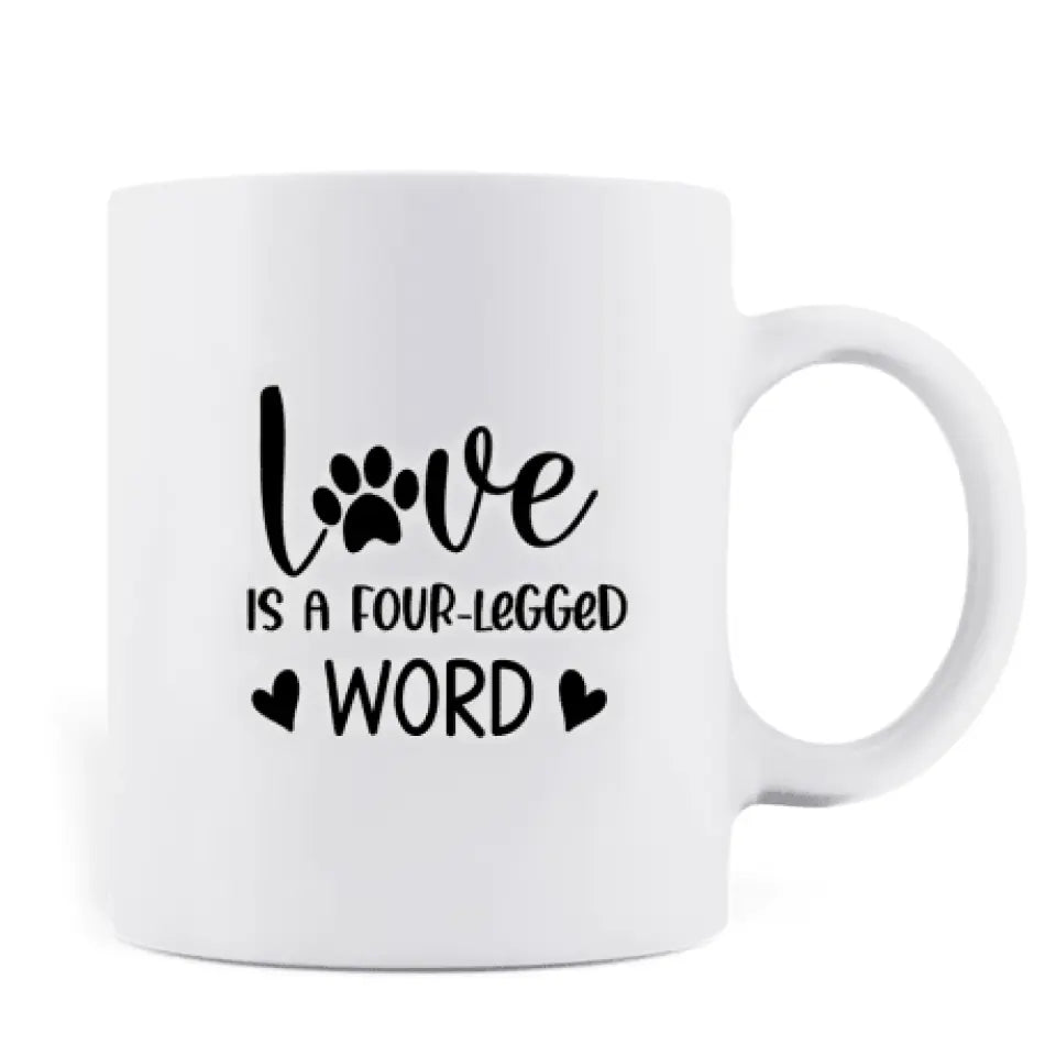 Personalized Pets Mom Mug - Mom With Up to 4 Pets - Best Gift For Cat Lovers, Dog Lovers - Love Is A Four-Legged Word