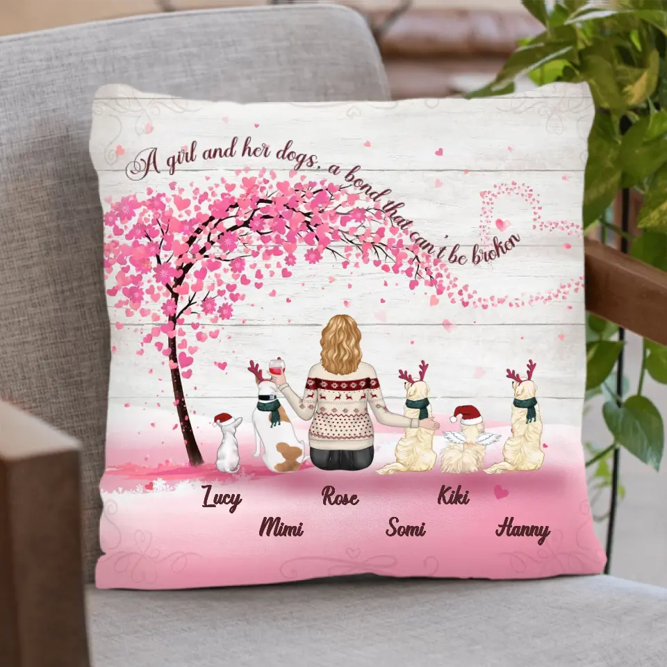 Personalized Dog Mom/Dad Pillow Cover - Mom/Dad With Up To 5 Dogs - Gift Idea For Dog Lovers - A Girl And Her Dogs, A Bond That Can't Be Broken