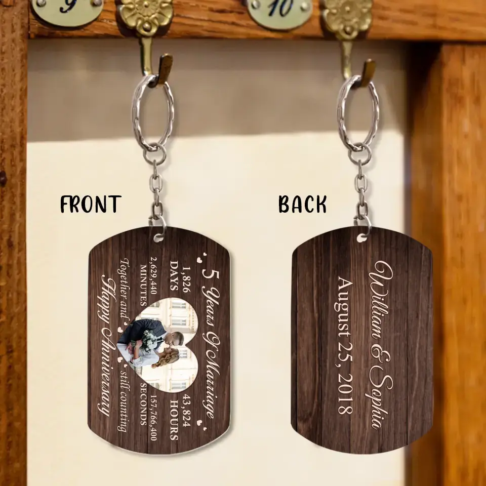 Personalized Wedding Photo Aluminum Keychain - Wedding/Anniversary Gift Idea for Couple - Years Of Marriage Happy Anniversary