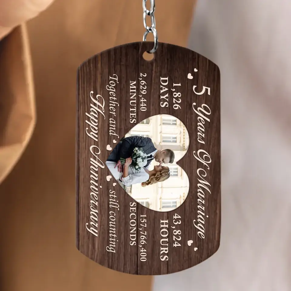 Personalized Wedding Photo Aluminum Keychain - Wedding/Anniversary Gift Idea for Couple - Years Of Marriage Happy Anniversary