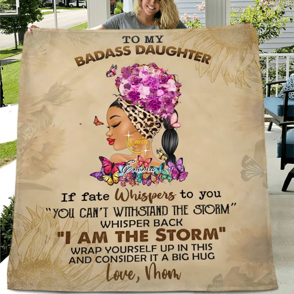 Personalized To My Badass Daughter Fleece Throw Blanket/Quilt - Gift Idea For Daughter - Wrap Yourself Up In This And Consider It A Big Hug