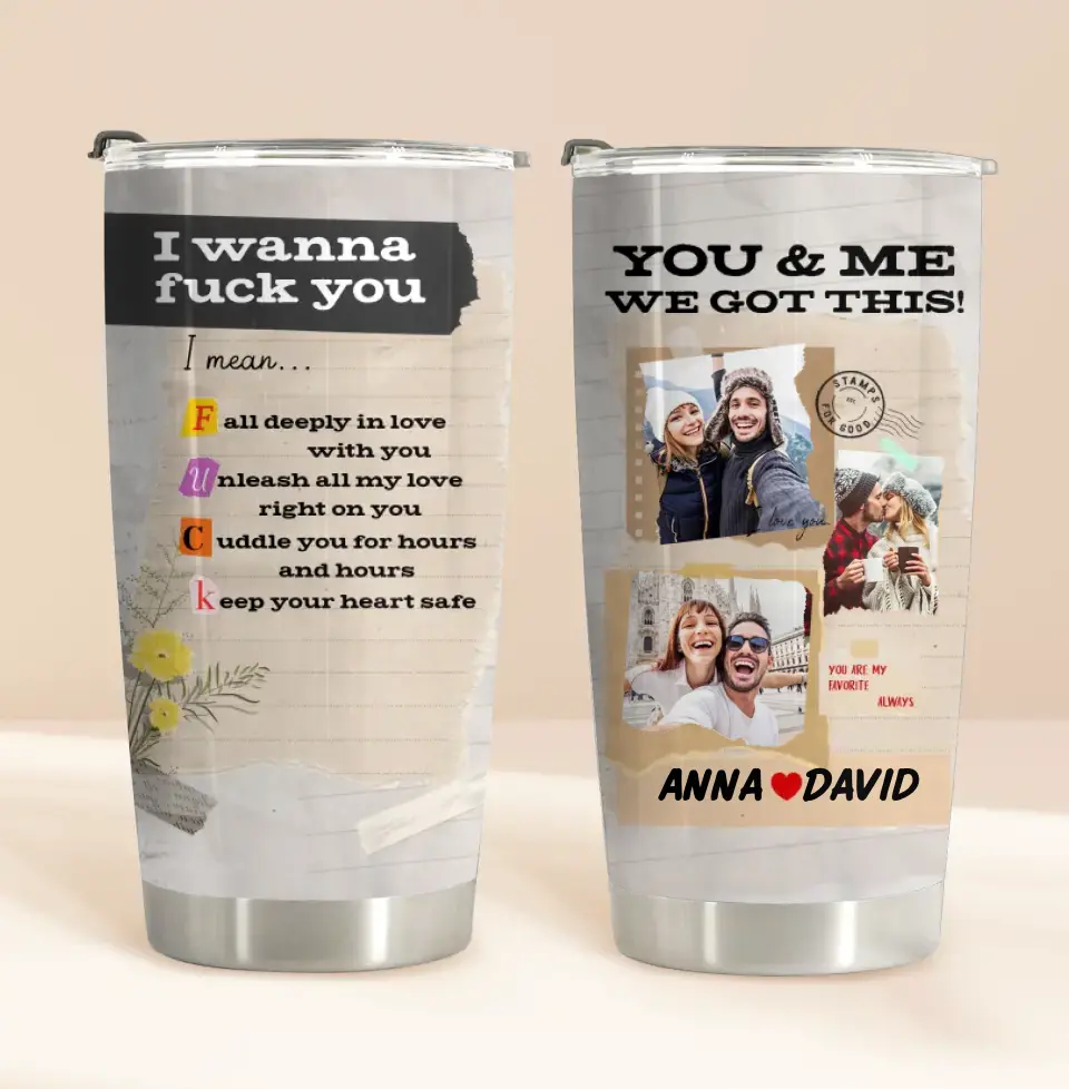 Personalized Photo Couple Tumbler - Gift Idea for Couple/Him/Her - Upload Photos - Fall Deeply In Love With You