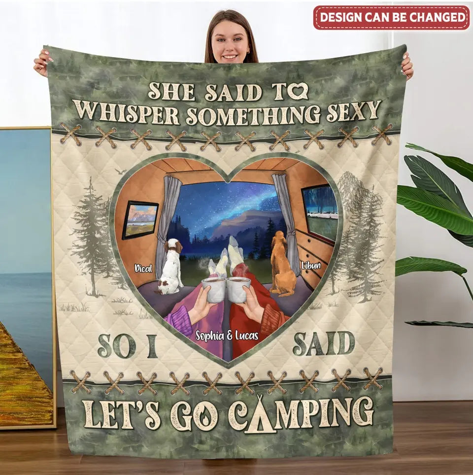 Personalized Couple Pillow Cover/Quilt/Fleece Throw Blanket - Couple With Up to 2 Pets - Gift Idea For Couple/Camping Lover - Let's Go Camping