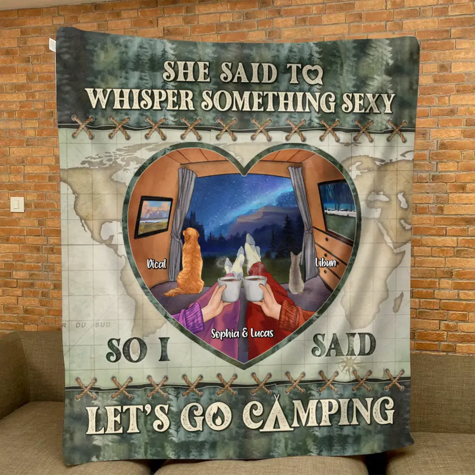 Personalized Couple Pillow Cover/Quilt/Fleece Throw Blanket - Couple With Up to 2 Pets - Gift Idea For Couple/Camping Lover - Let's Go Camping