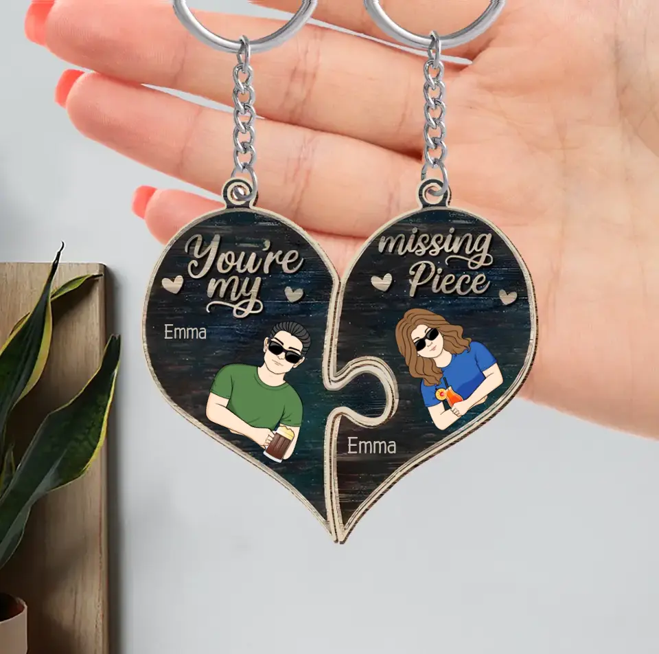 Personalized Couple Wooden Keychain - Valentine's Day Gift Idea for Couple - You're My Missing Piece