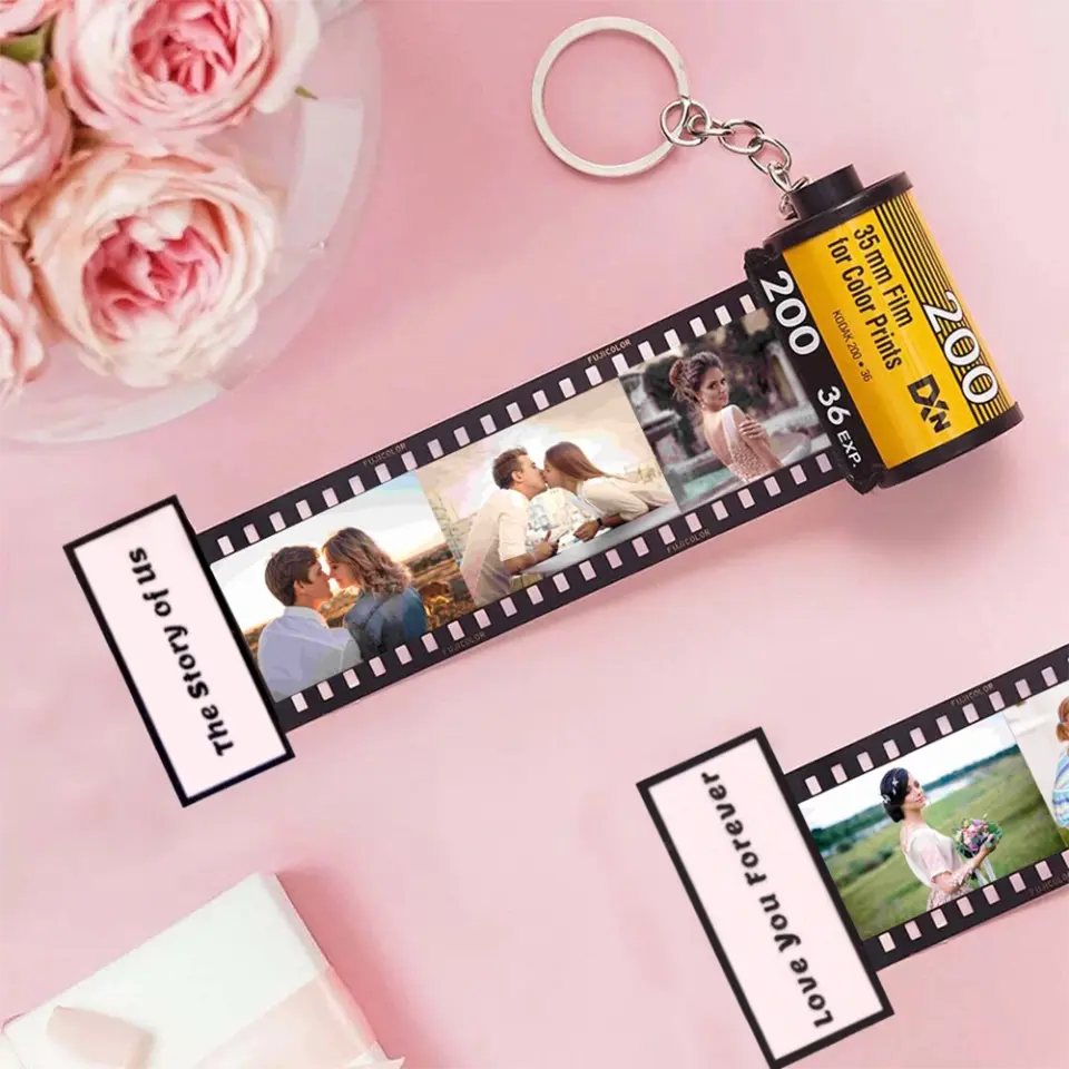 Personalized Couple Photo Film Roll Keychain - Up to 9 Photos - Valentine's Day Gift Idea for Couple