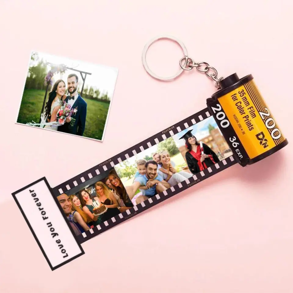 Personalized Couple Photo Film Roll Keychain - Up to 9 Photos - Valentine's Day Gift Idea for Couple