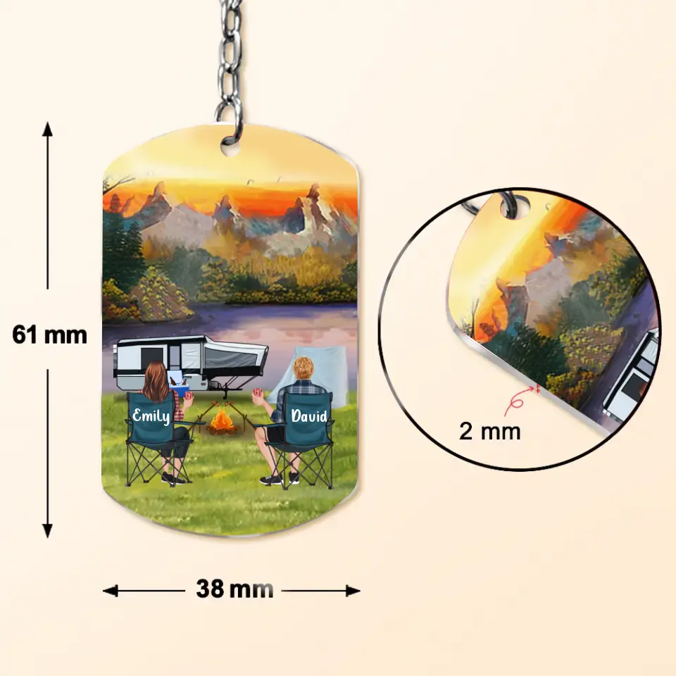 Personalized Camping Aluminum Keychain - Adult/Couple with Up to 2 Dogs/Cats - Gift Idea for Camping/Dog/Cat Lovers - Husband And Wife Camping Partners For Life
