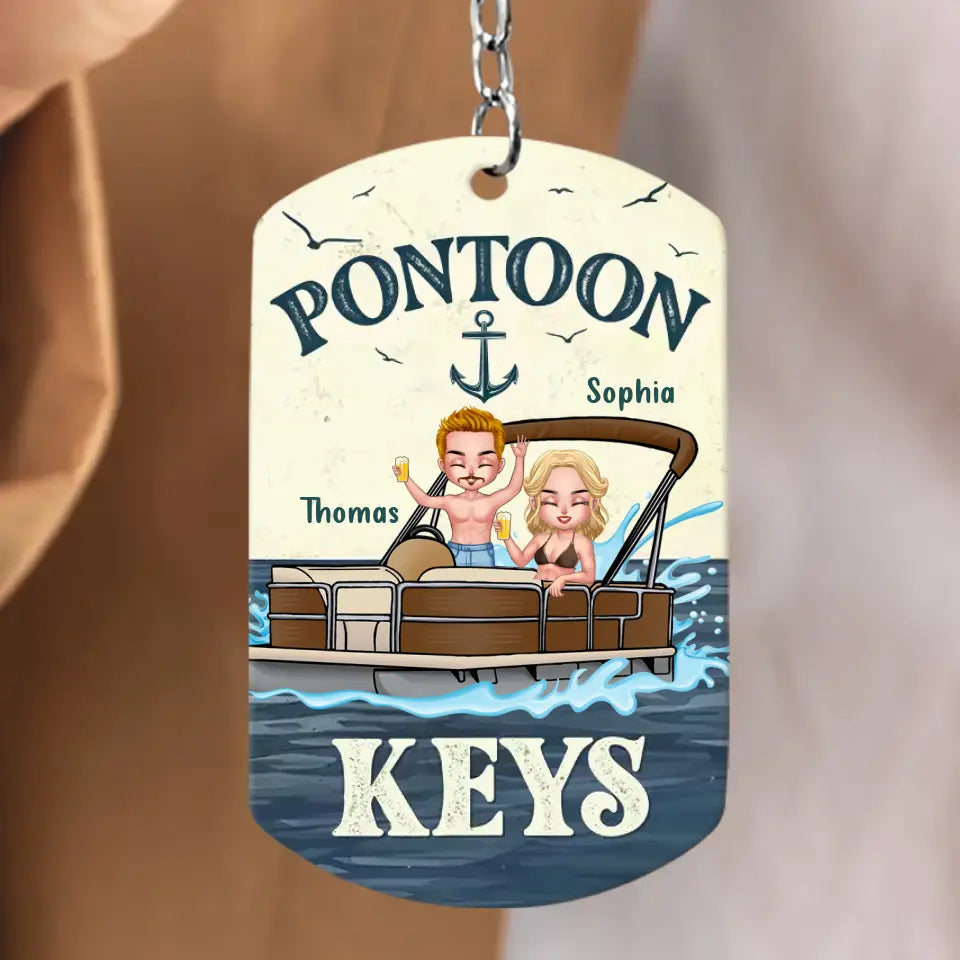 Personalized Pontoon Couple Aluminum Keychain - 
 Gift Idea For Couple/Him/Her/Pontoon Lovers - A Pontoon Captain And His Pontoon Queen Live Here