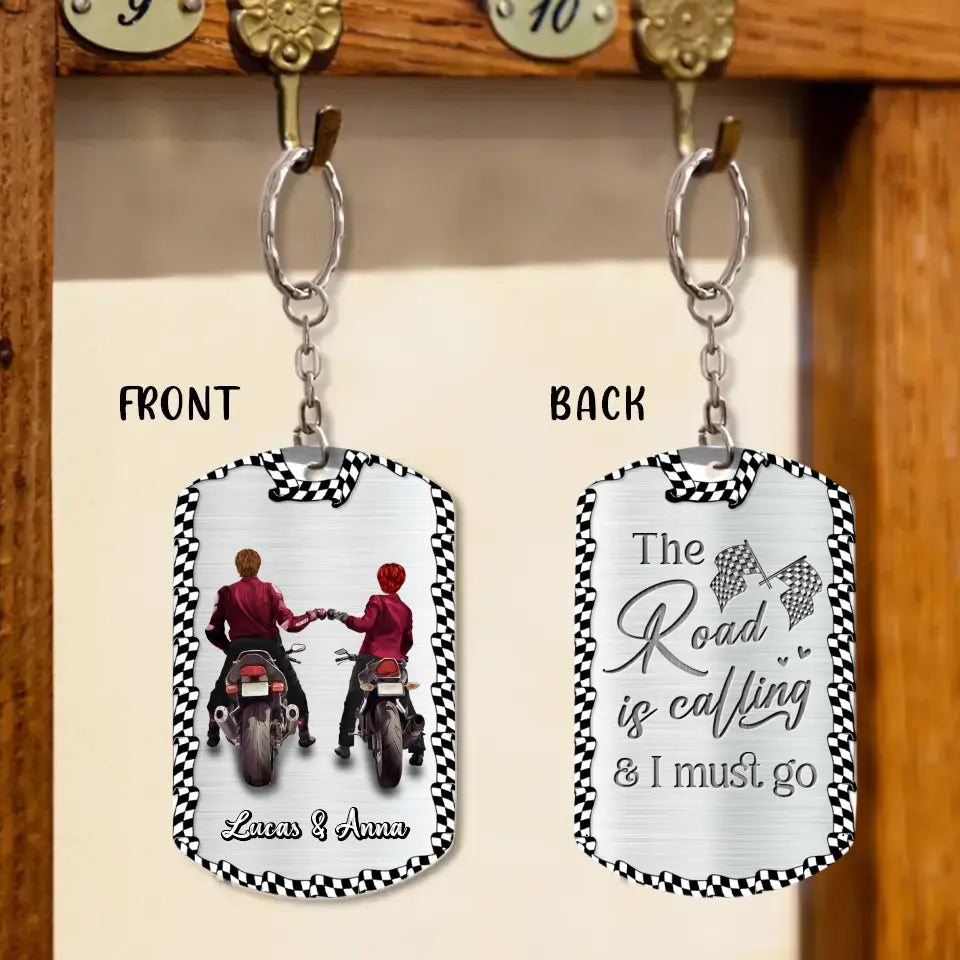 Personalized Riding Couple Aluminum Keychain - Gift Idea For Couple/Her/Him - The Road Is Calling And I Must Go