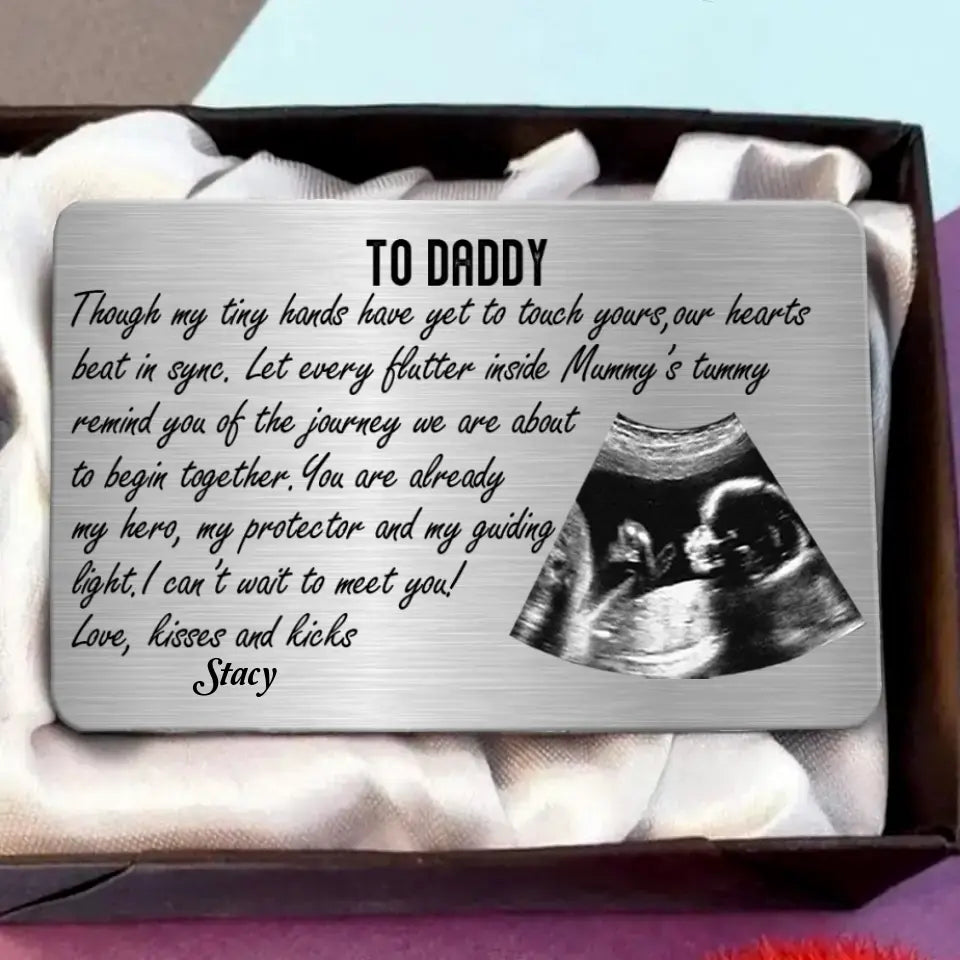Personalized To Daddy Aluminum Wallet Card - Upload Photo - Gift For Dad, Father, New Parent - I Can't Wait To Meet You